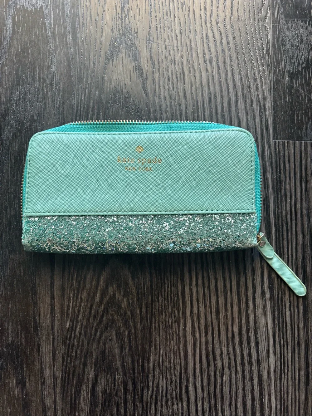 kate spade Teal Glitter Zip-Around Wallet